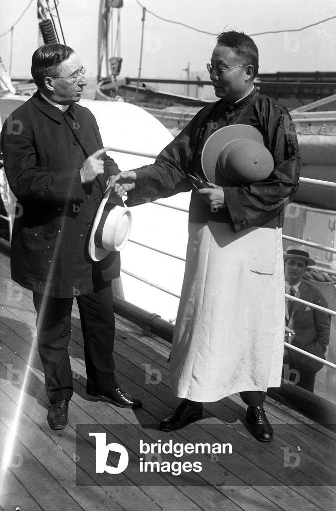 Rev. James A. Walsh, head of the Catholic Foreign Missionary Society, and Joseph Lo Pa Hong (1875-1937), aboard a liner c. 1925