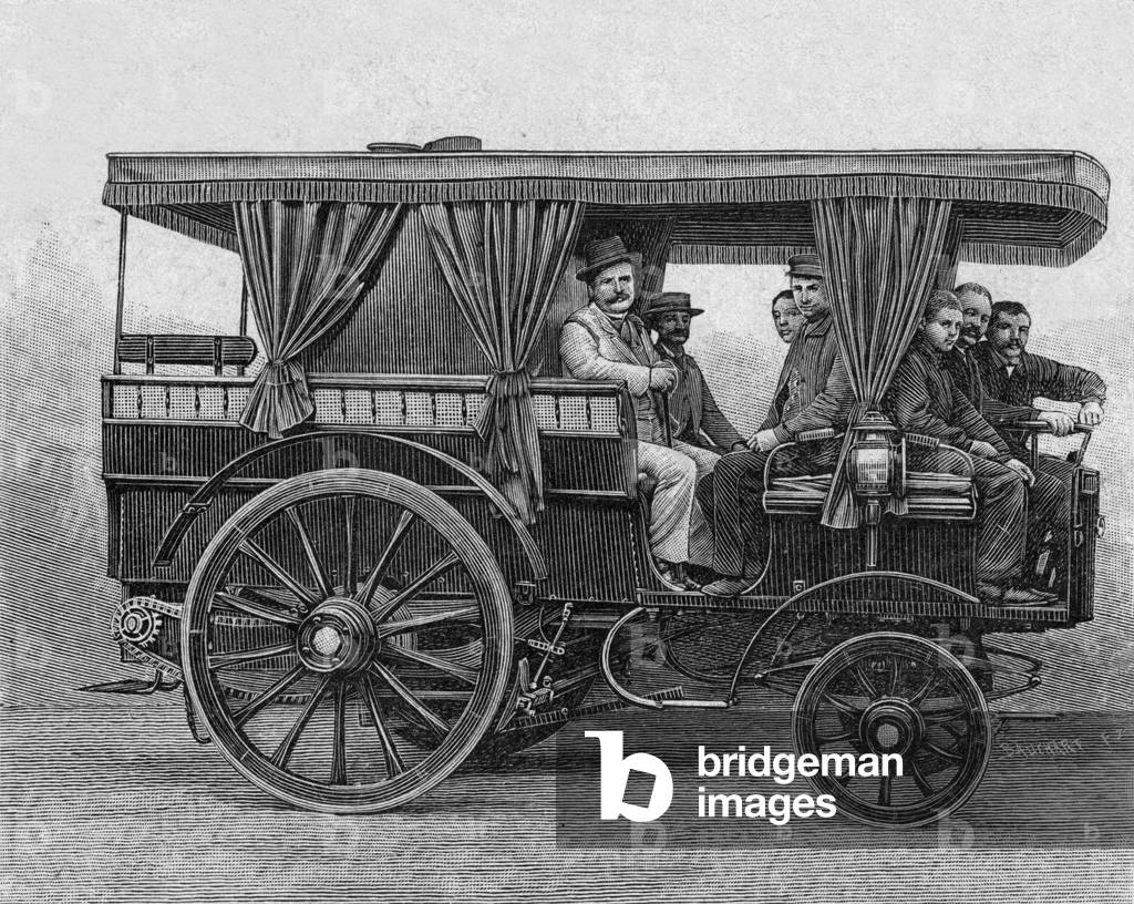 Steam estate car invented by Maurice Le Blant (1857-1923) engraving from an album about sciences and discoveries (1899)