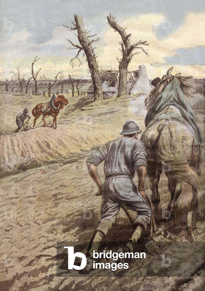ploughman soldier, France, illustration from french newspaper 