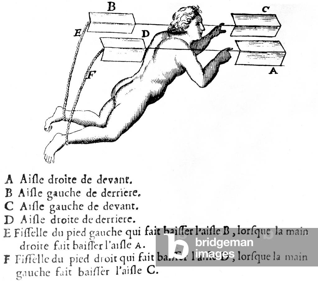 Flying machine by Besnier in 1673, 19th century (engraving)