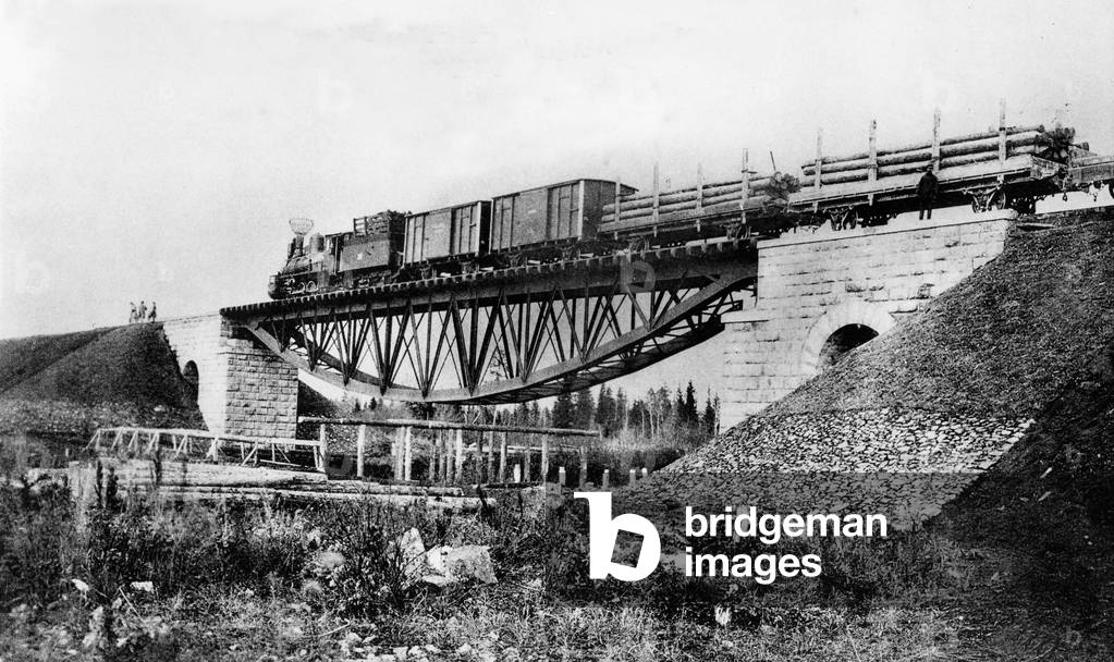 The Trans-Siberian Railway over the Kossoul river, c.1900 (b/w photo)
