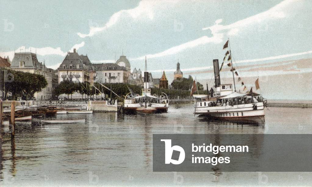 Evian-les-Bains : steam boat on Lake Geneva, Postcard, c. 1910