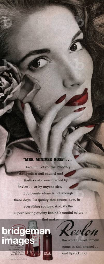 American Advertisement for Revlon nailpolish and lipstick, from american magazine McCall's february 1943