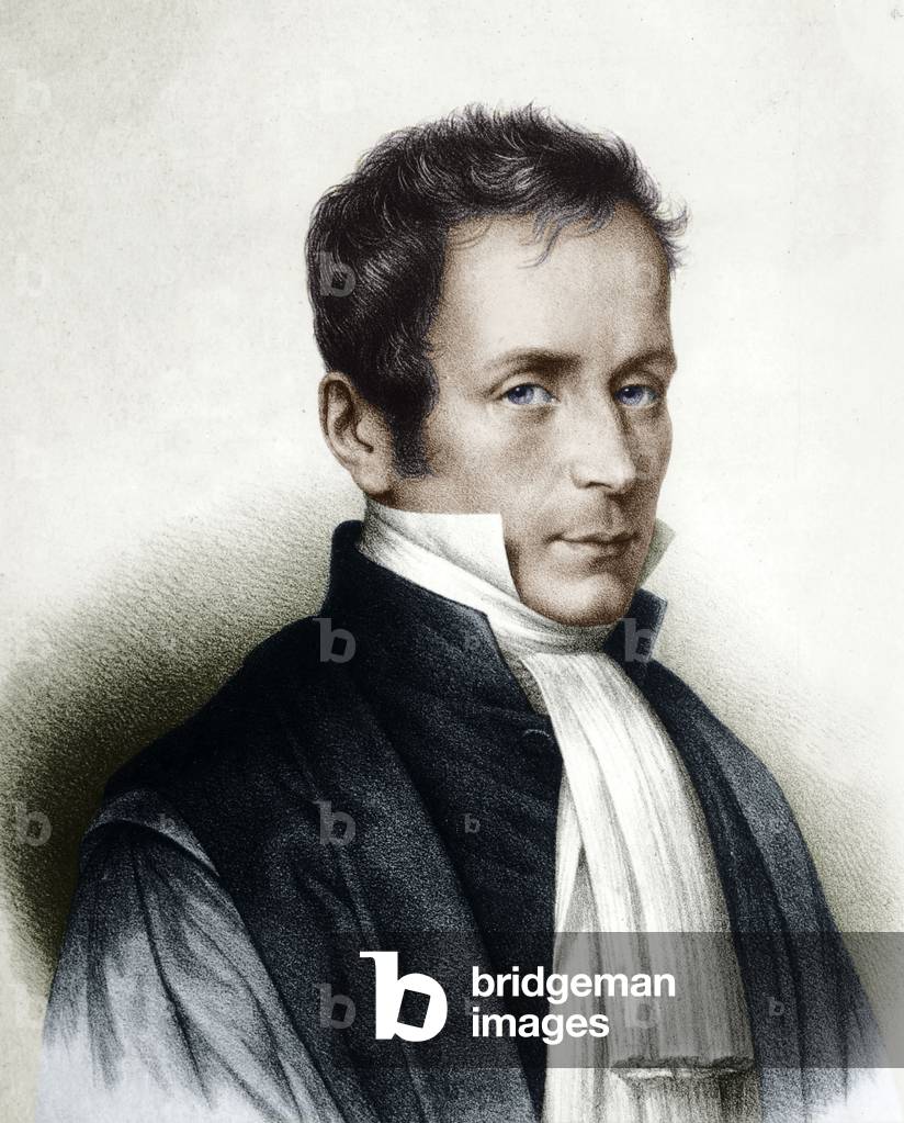 Rene Laennec (1781-1826) french doctor, inventor of the stethoscope, engraving, colourized document