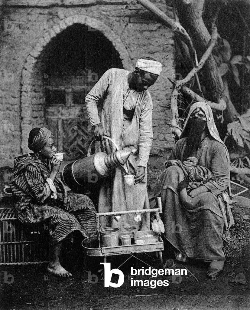 Coffee seller in the street, Cairo, Egypt, c. 1900, Postcard