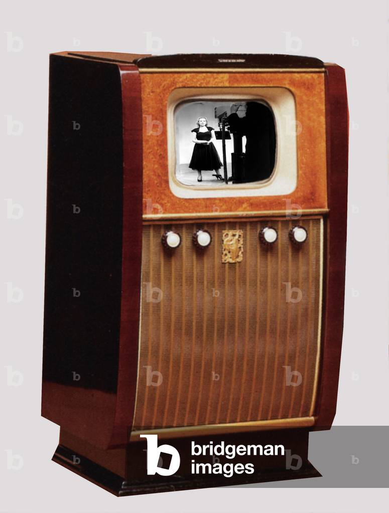 english tv set His Master's Voice dating 1949 with montage of Catherine Langeais the first french tvhostess in 1955