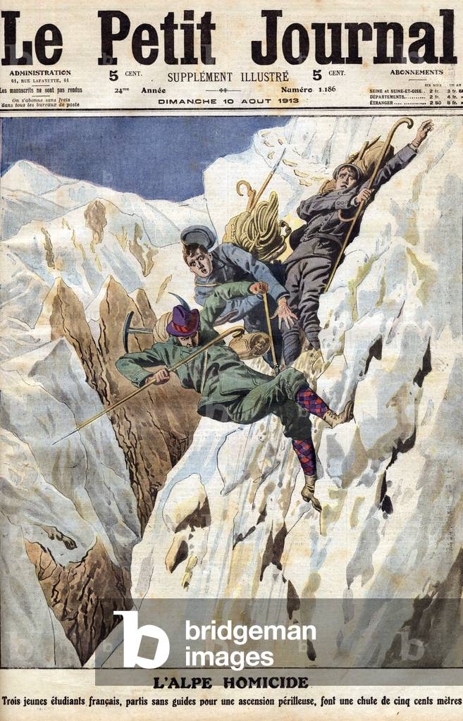 Three students fall during an ascent of the Alps, 1913 (print)