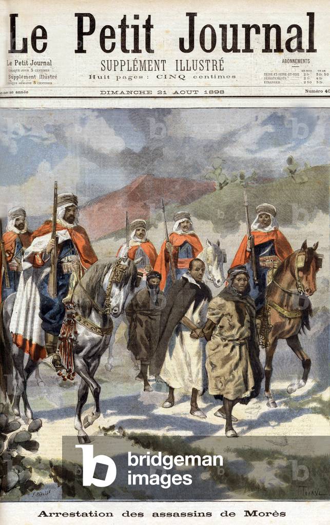 Arrest of the killers of the Marquis de Mores in Tunisia, 1898 (colour litho)