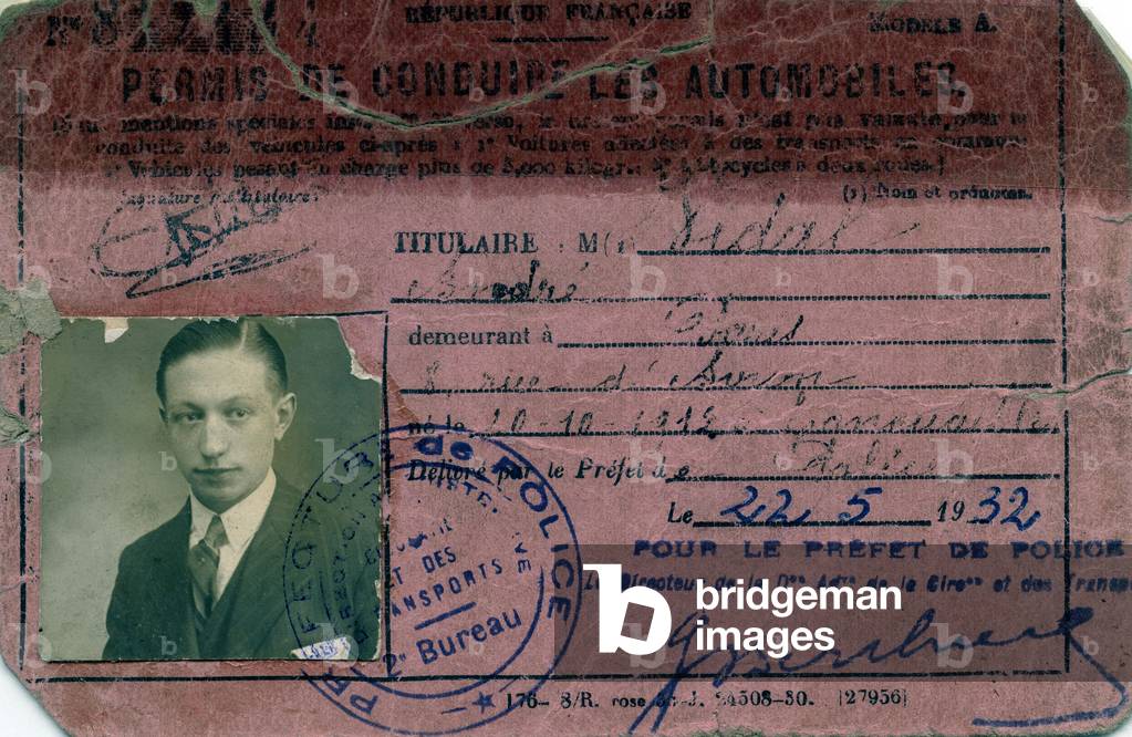 French driving licence (Andre Vidal), 1932 (print)