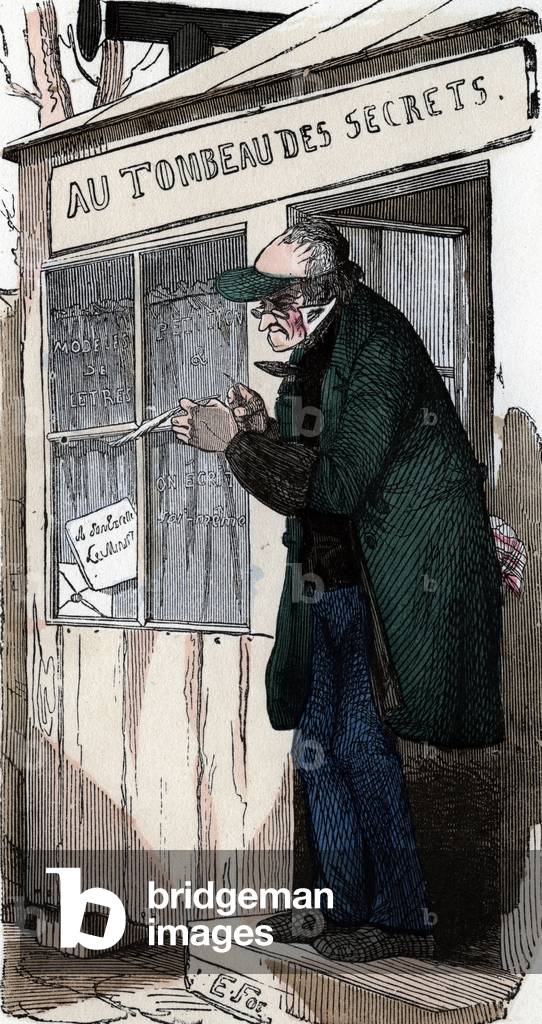Public letter writer, 1840, engraving from book 