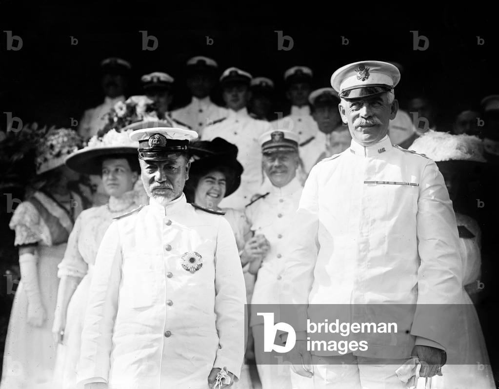 Japanese naval hero Admiral Togo Heihachiro with Major General Thomas Henry Barry, superintendent of the U.S. Military Academy which honored Admiral Togo at West Point, New York, in August 1911