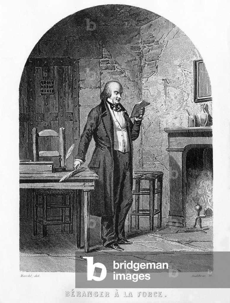 Pierre-Jean de Beranger (1780-1857), french cabaret artist , engraving