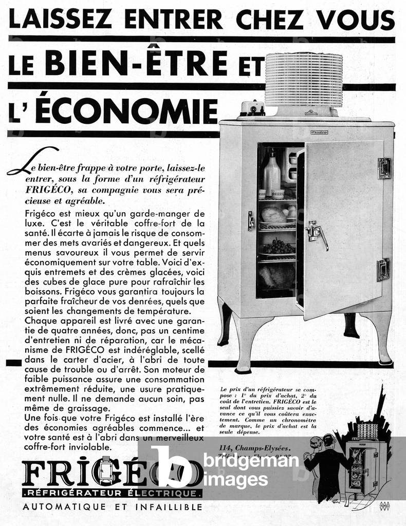 French advertisement for Frigeco fridges, december 1932