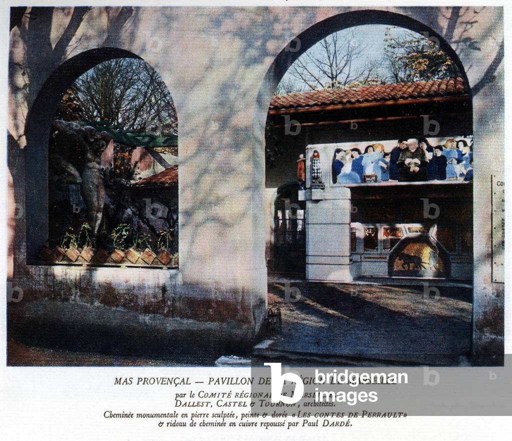 International Exposition of Modern Industrial and Decorative Arts, Paris, 1925: Marseille area pavilion by architects Dallest, Castel and Tournon, fireplace inspired by 