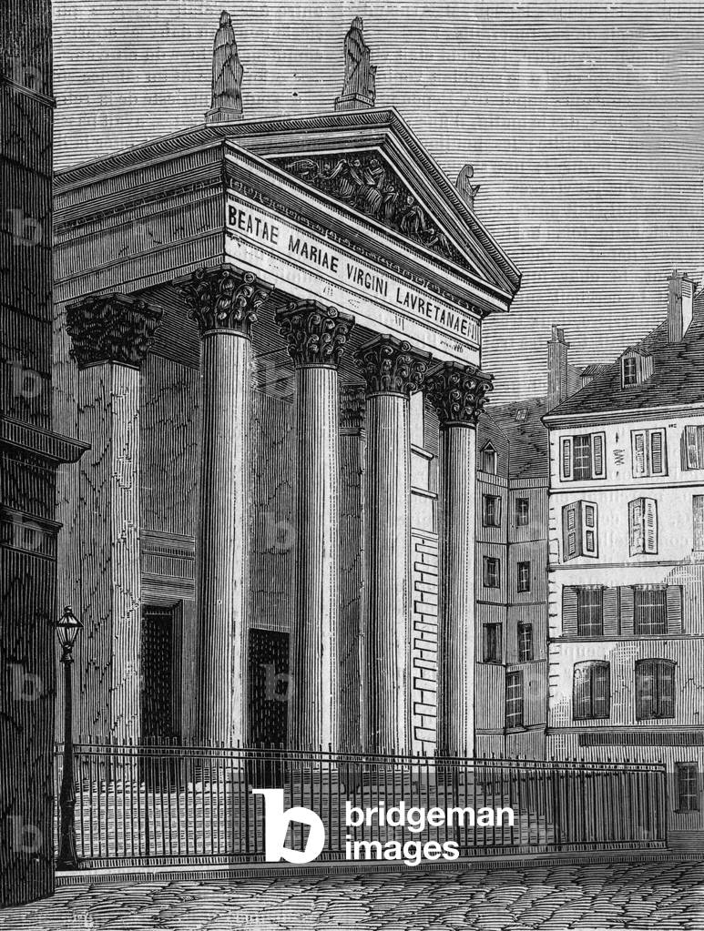 The church Notre Dame de Lorette in Paris, engraving from book 