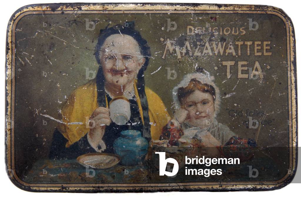 Tin for Mazawattee tea: a granny with her granddaughter