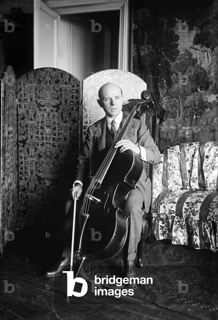 Pablo Casals  playing the cello c. 1915 (b/w photo)