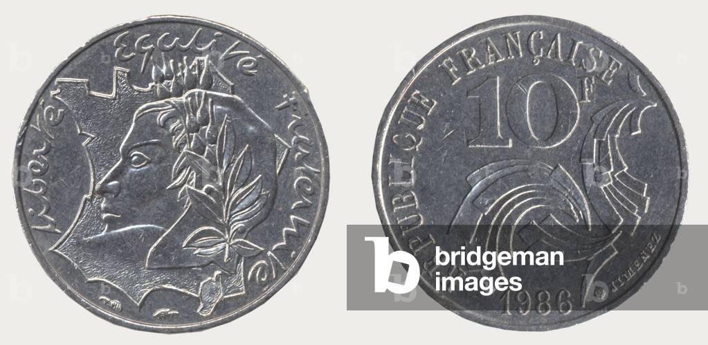 French coin of 10 francs in 1986