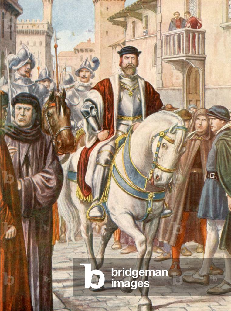 COSIMO DE MEDICI (1519-1574) Grand Duke of Tuscany,with his guard, illustration, 30's