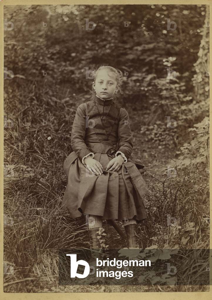 Young girl in the country, France, c. 1890 (b/w photo)