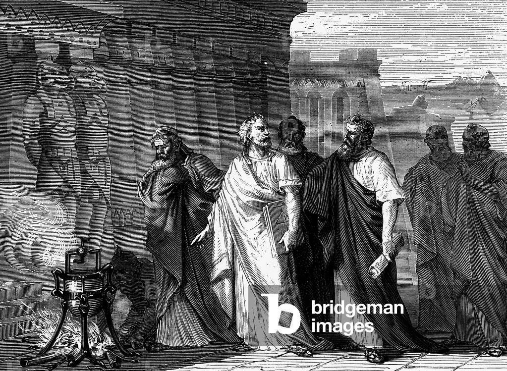 Hero of Alexandria (1st century AD) making experiment for aeolipile, engraving