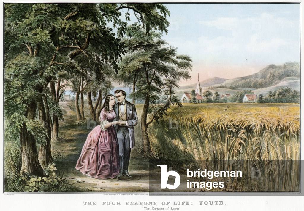 The four seasons of life: Youth , the season of love, United States, 1868, engraving by Currier and Ives