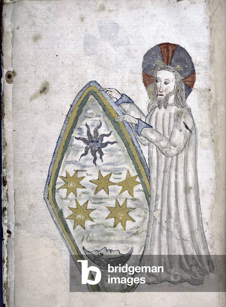 God creating the stars, Bible of Cunradus Schlapperitzi, 1445