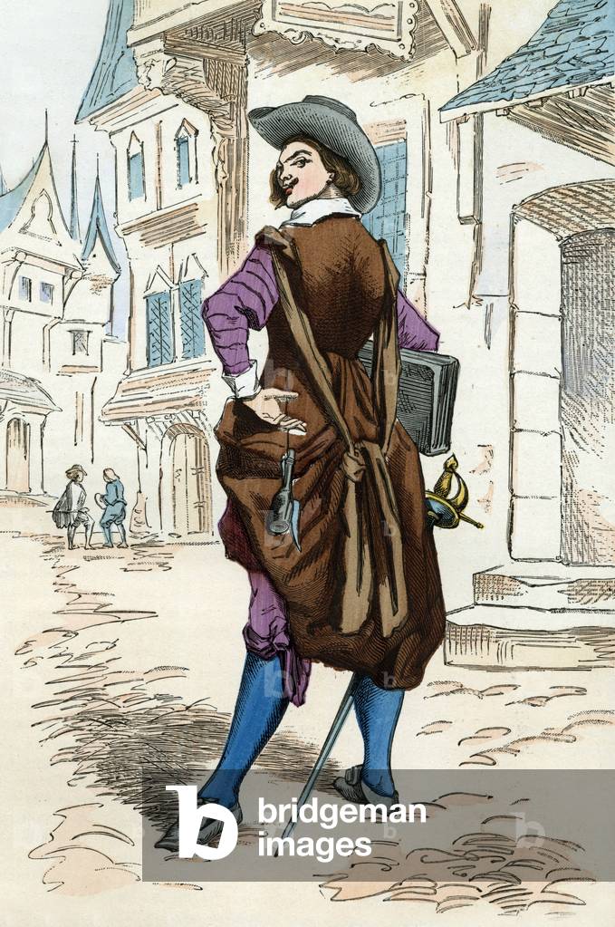 Schoolboy at 17th century, engraving after Fragonard and Dufey from book 