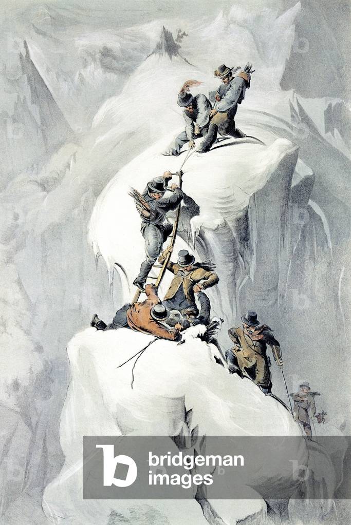 Incident before reaching the Grands Mulets in the valley of Chamonix , 1853 (litho)