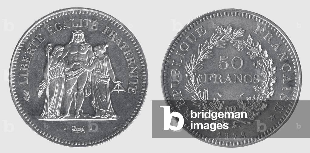 French coin of 50 francs in 1978