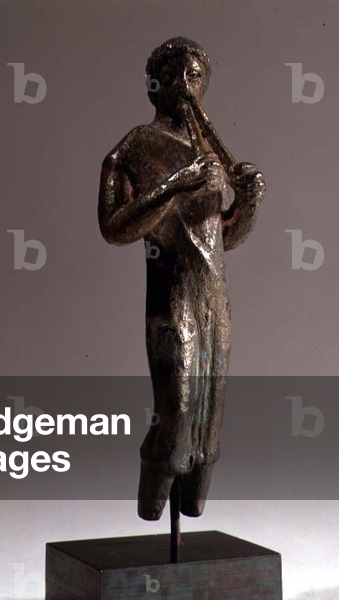 "Statuette eines Musikers mit einer Flöte (Bronze)"
