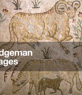 Mosaic plaque depicting a ram and a ewe suckling a lamb, possibly Greek