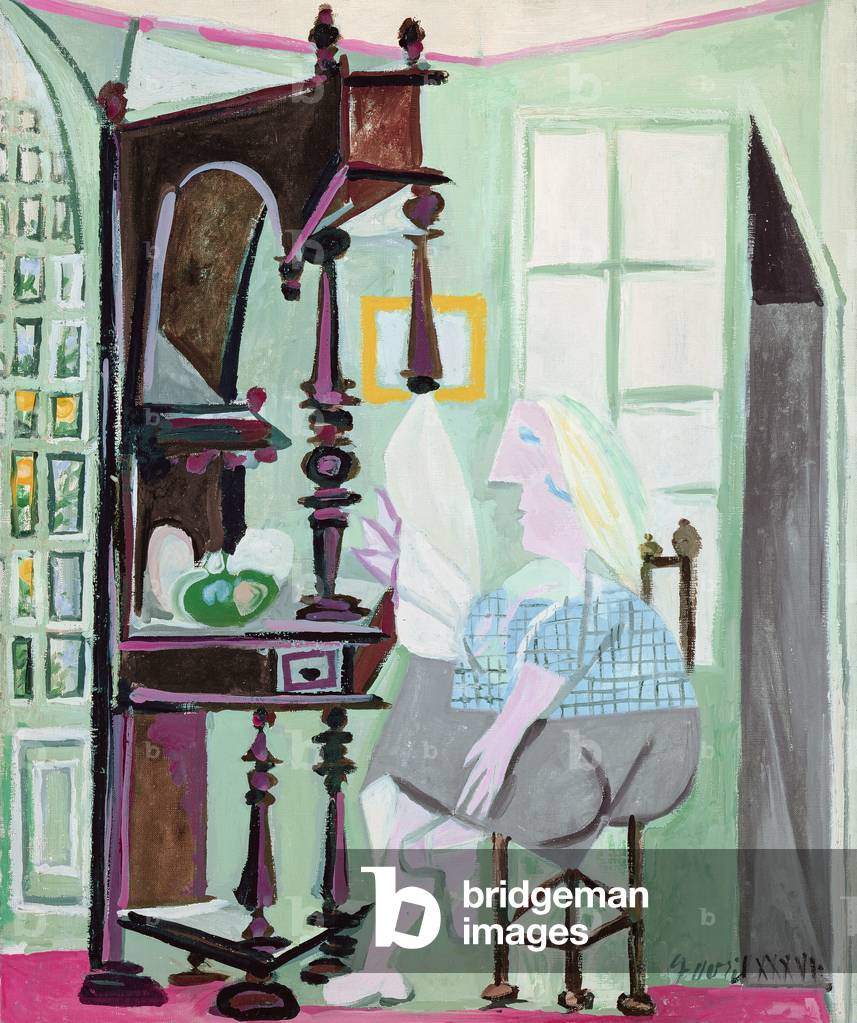 Donna su uno sgabello con schienale alto, 1936 (olio su tela)