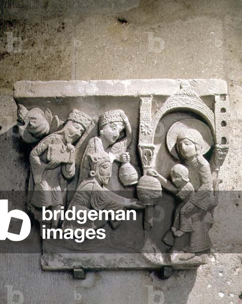 Column capital depicting the Adoration of the Magi, c.1125-30 (limestone)