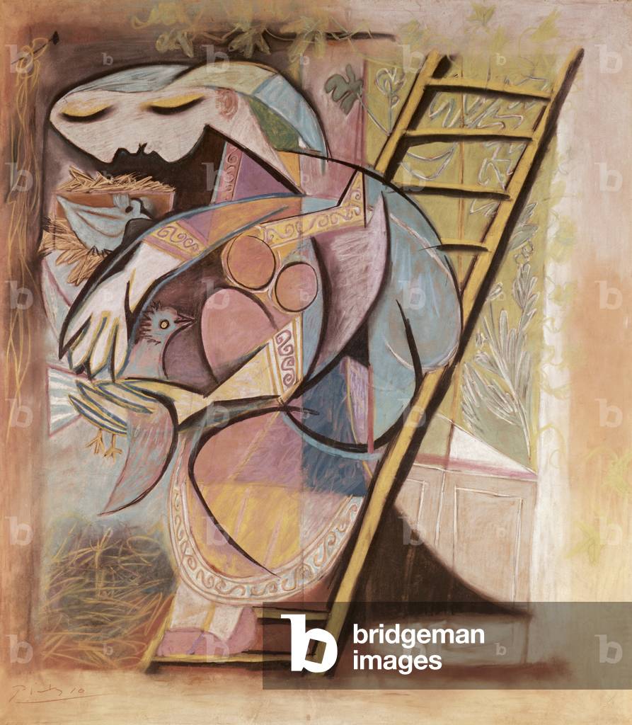 Frau mit Tauben, 1930 (pastell auf braunem Geschenkpapier auf Leinwand stecken)