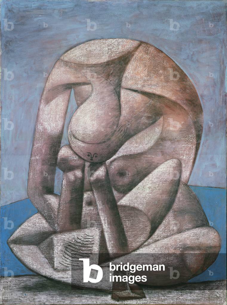 Großer Badegast mit einem Buch, 1937 (Kohle, Pastell und Öl auf Papier)