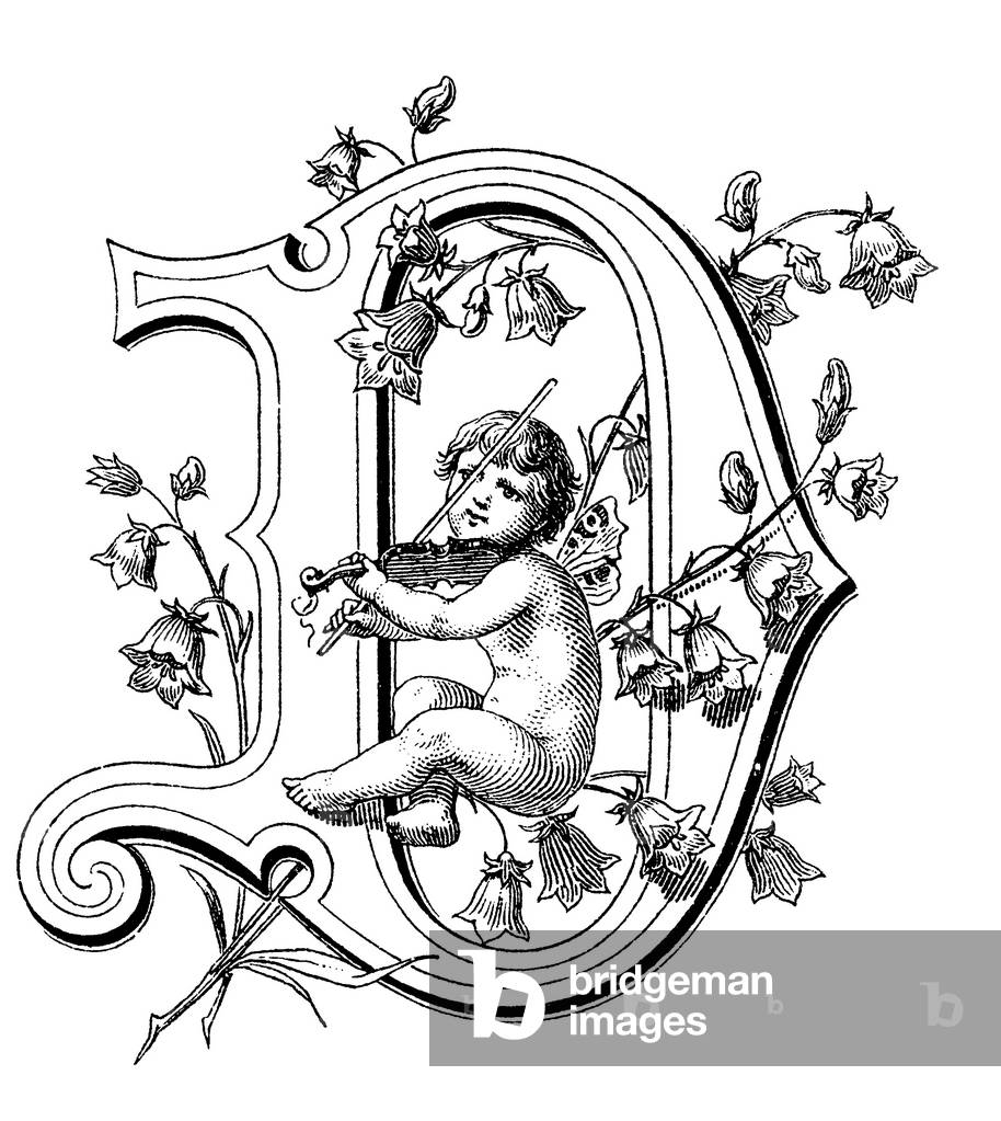 Alphabetic character, letter D, cupid
