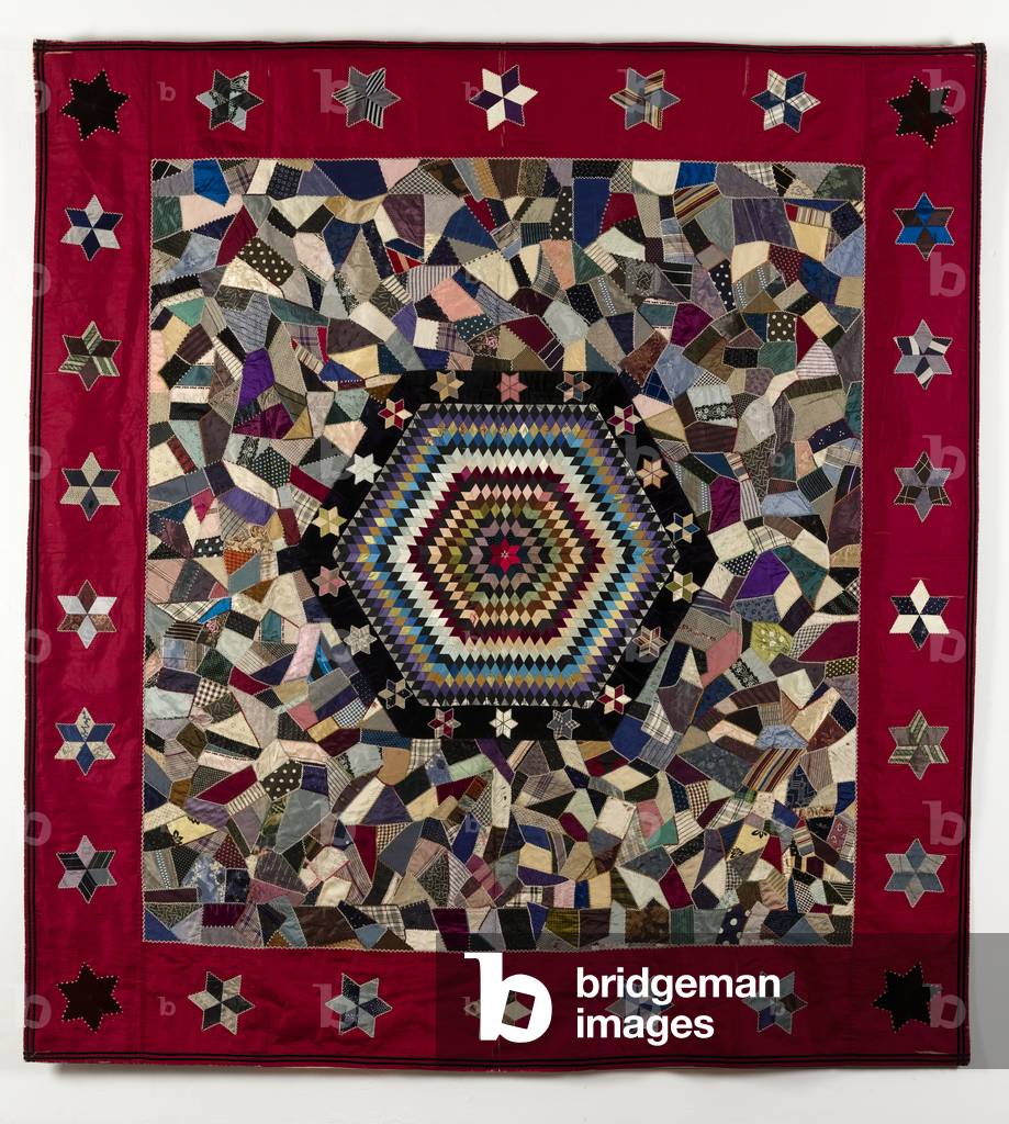 Silk Medallion Crazy Coverlet, 1870-73 (silk & velvet)