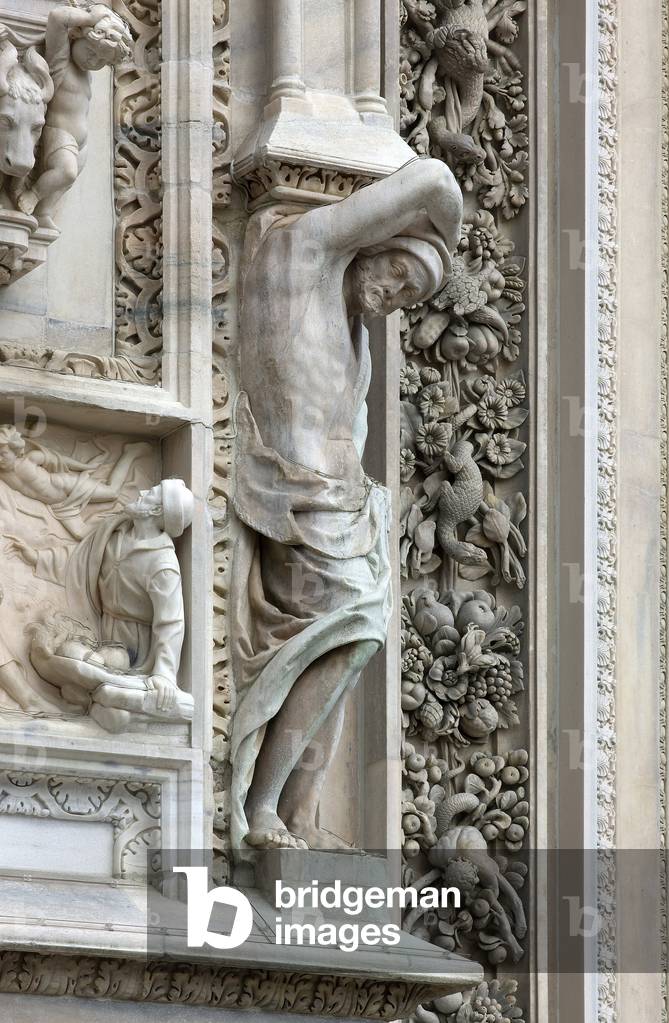 Architettura: vista di un Atlante o (telamone), 1650 circa. Particolare della facciata del Duomo (cupola o duo