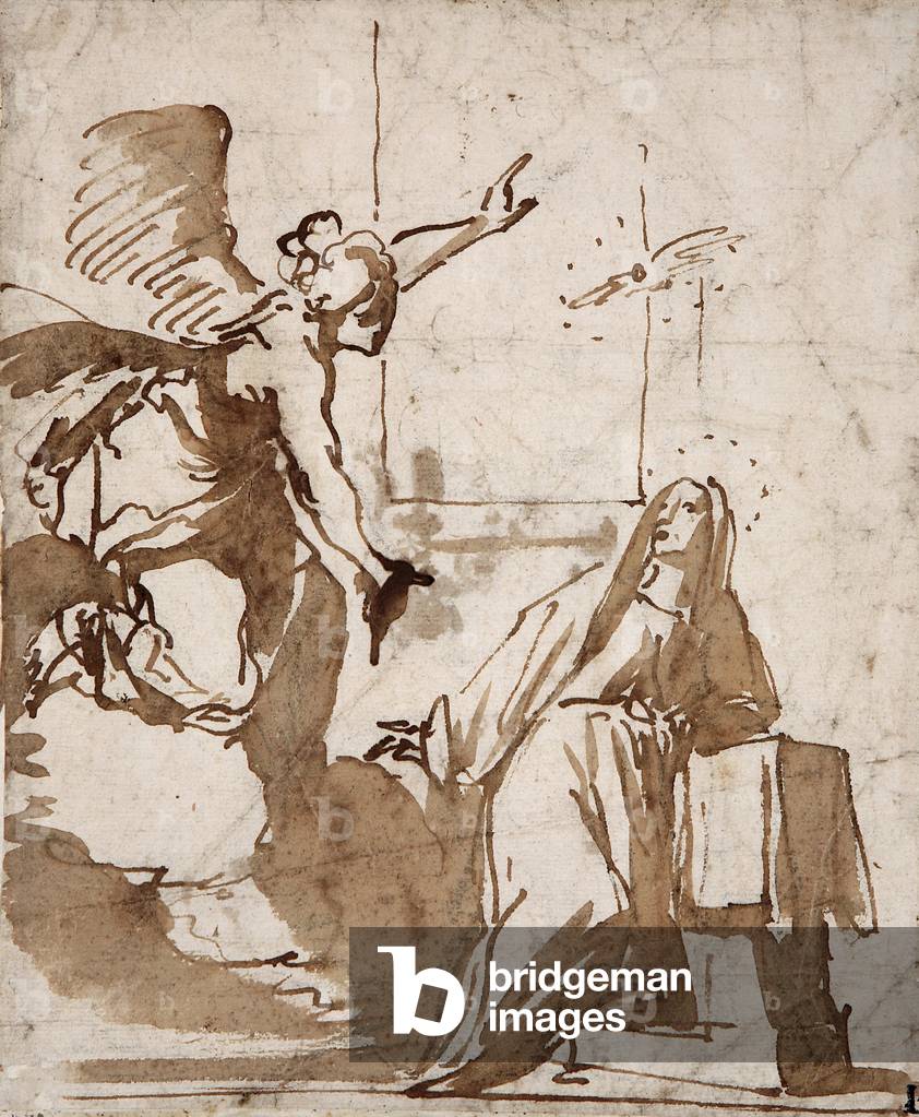 The Annunciation Drawing Preparation by Daniele Crespi (1598-1630) 17th century Marcora Collection
