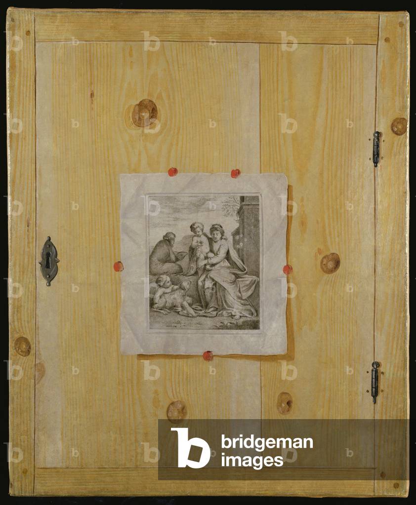 A Trompe l'Oeil of a Cabinet Door with an Engraving (oil on canvas)