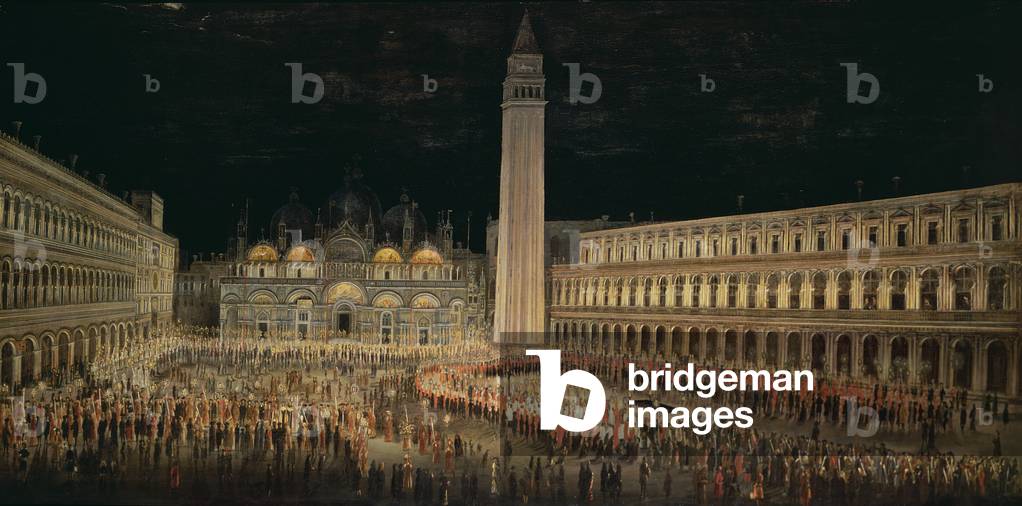 Prozession bei Kerzenschein über den Markusplatz