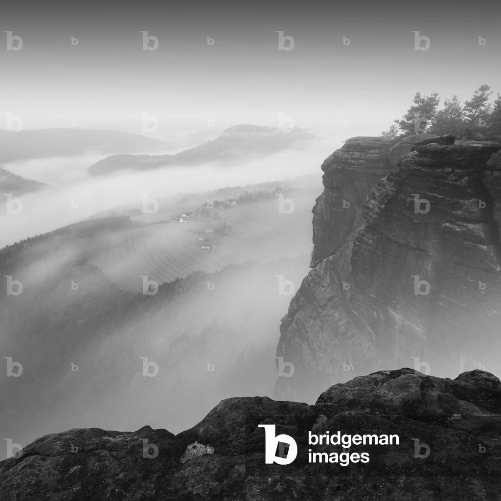 Lilienstein View, Sächsische Schweiz (Saxon Switzerland), Germany, 2016 (b/w photo)