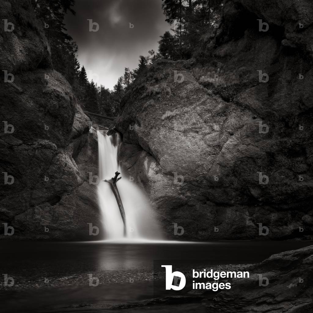 Buchenegger Waterfall, Bavaria, Germany, 2010 (b/w photo)