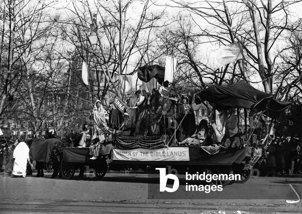Women of the Bible Lands float from the March 3, 1913 womens suffrage parade in Washington D.C., 1913 (b/w photo)