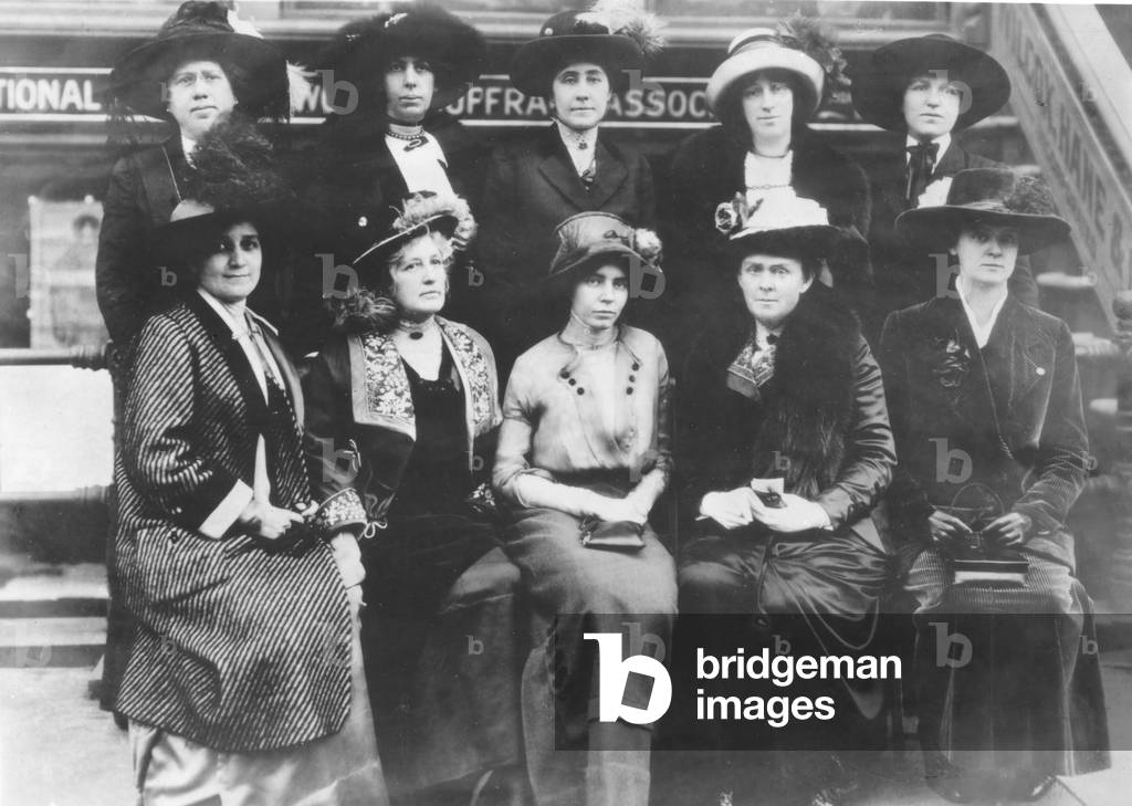 Suffragist Alice Paul and members of the Congressional Committee before the March 3, 1913 woman suffrage parade in Washington D.C., 1913 (b/w photo)