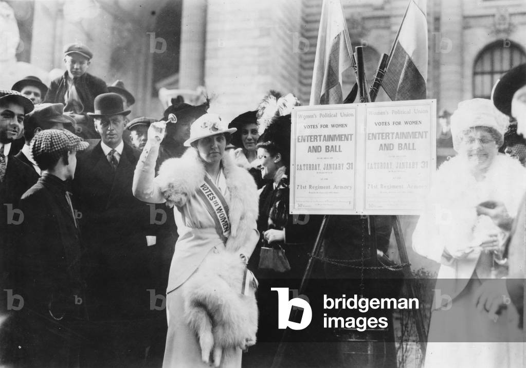 New York City suffragists selling tickets to a Suffrage Ball, January, 1914 (b/w photo)