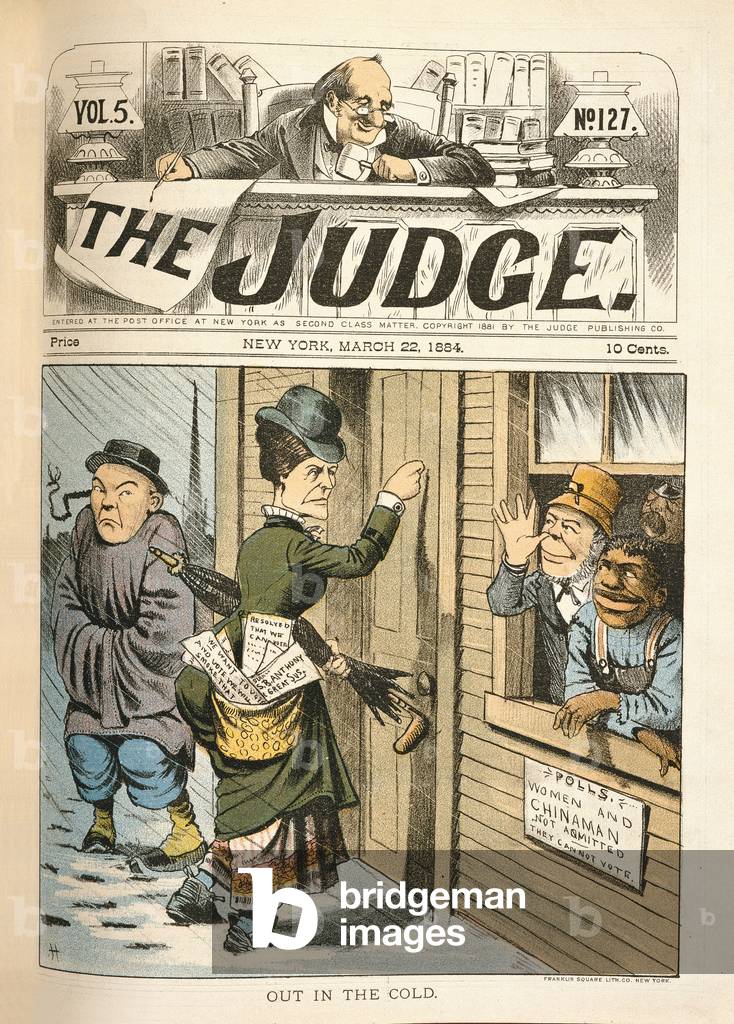 SUFFRAGE CARTOON, 1884 'Out in the Cold.' (lithograph)