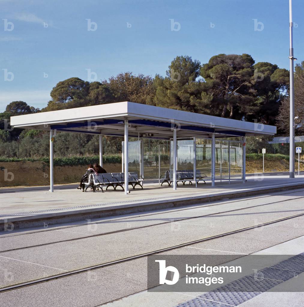 The new tram line T2 in Montpellier. Sabine exchange pole. 2006 architecture. Photography 23/12/06