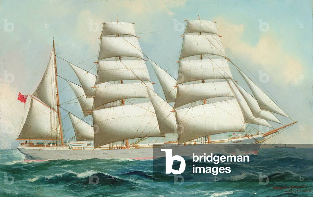 Bild von Zeichnung "Drei Masted Barque Annesley (Öl auf Papier)" von Woolston Barratt